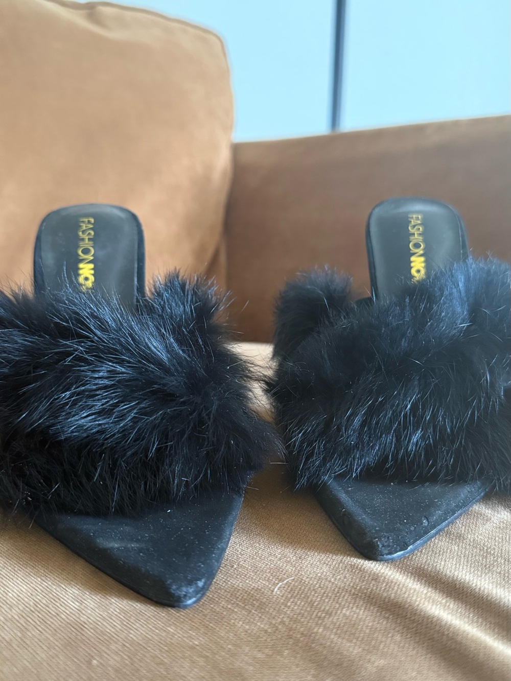 Fashion Nova Black Faux Fur Pointed Mules